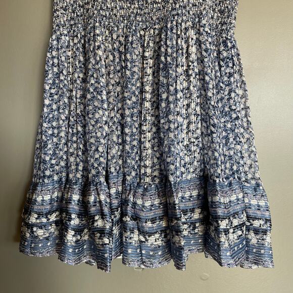 Ulla Johnson Nyssa Dress Sky Blue Silk Size 2 Ruffles Metallic Smocked Chic Boho - Picture 7 of 16